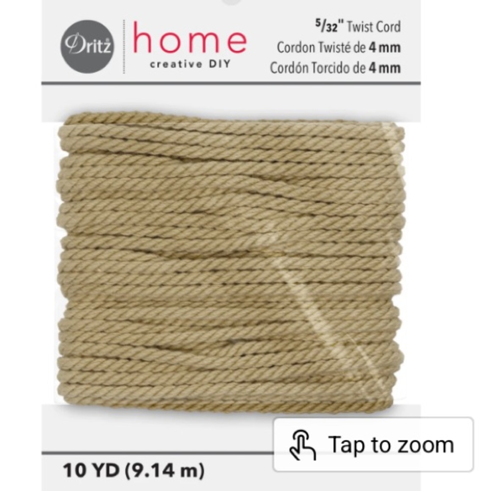 New Dritz Home 5/32" Twist Cord in Natural 10 yards Polyester Fade Resistant